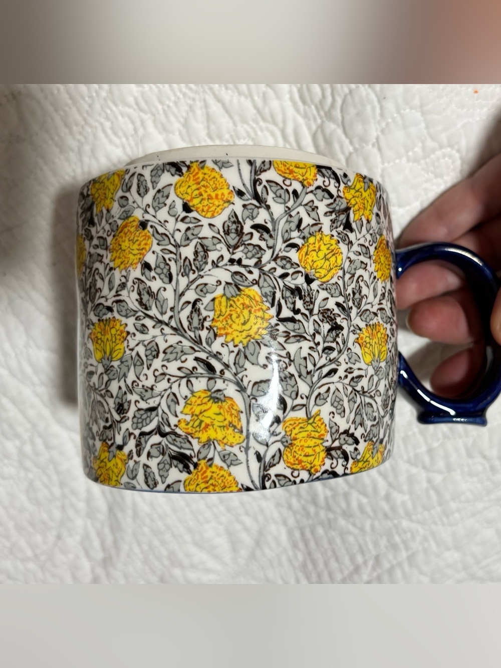 Anthropologie Floral Mug with Gold Script and Blue Handle - Picture 3 of 4